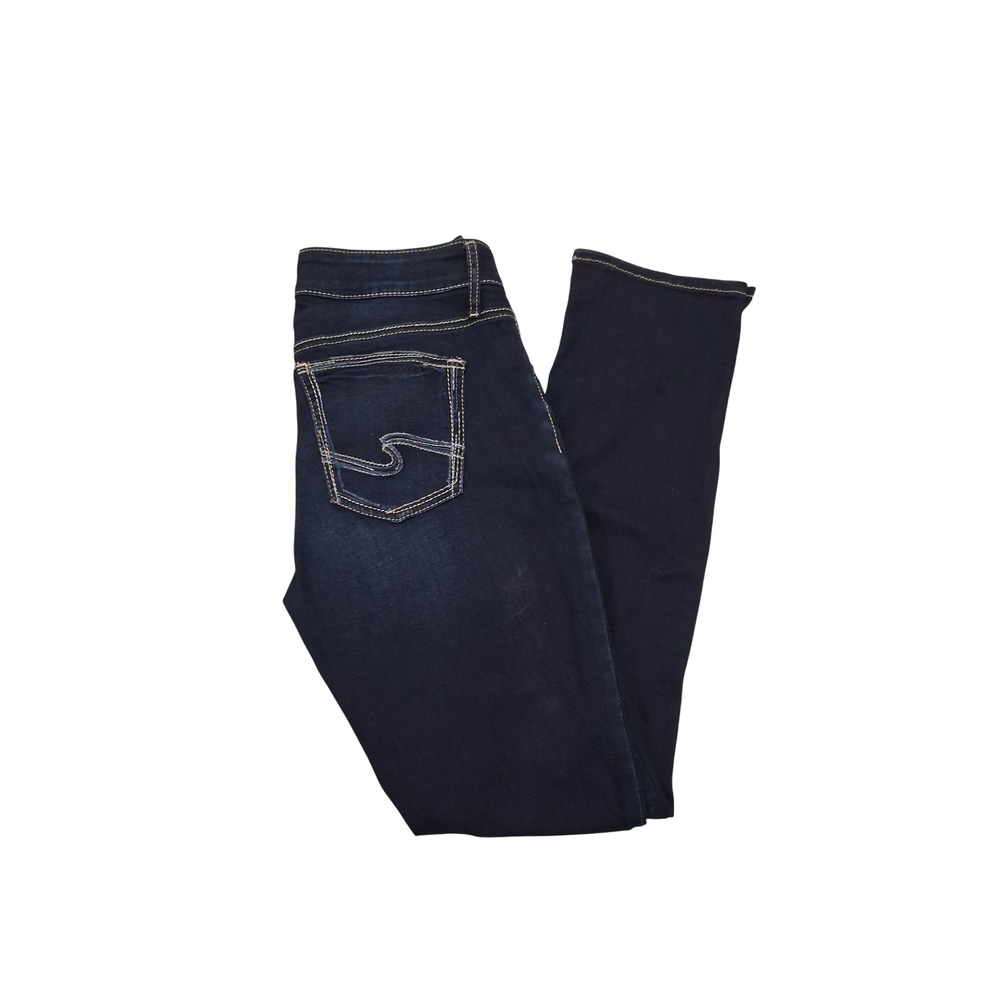 Silver Jeans Co Womens Dark Wash Straight Leg Denim Blue Jeans 31x31